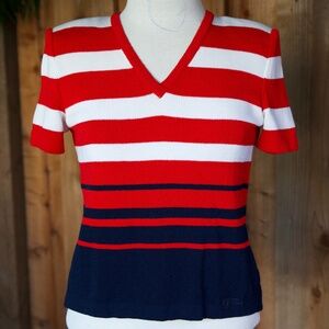 Vintage St. John Sport Knitted Red/White/Blue Short Sleeve Top Woman's PS
